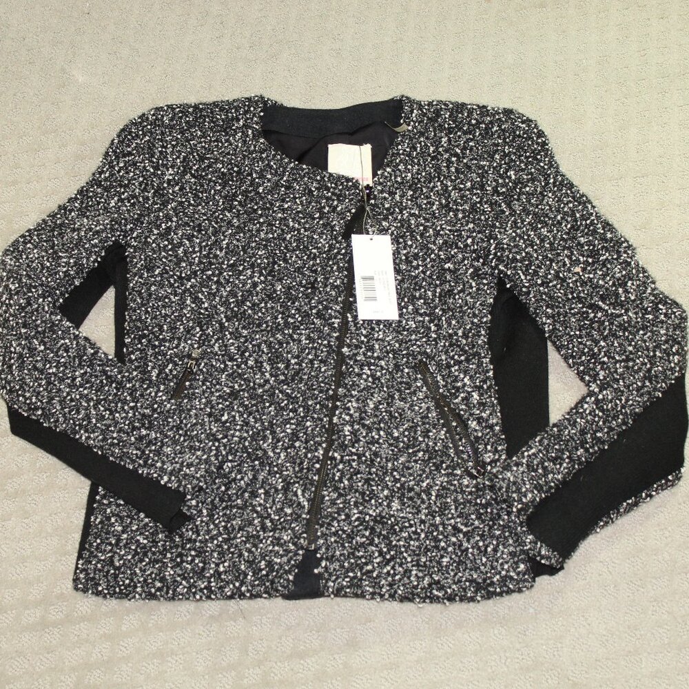 NWT Rebecca Taylor Size 10 Long Sleeve Black White Snowflake Tweed Jacket